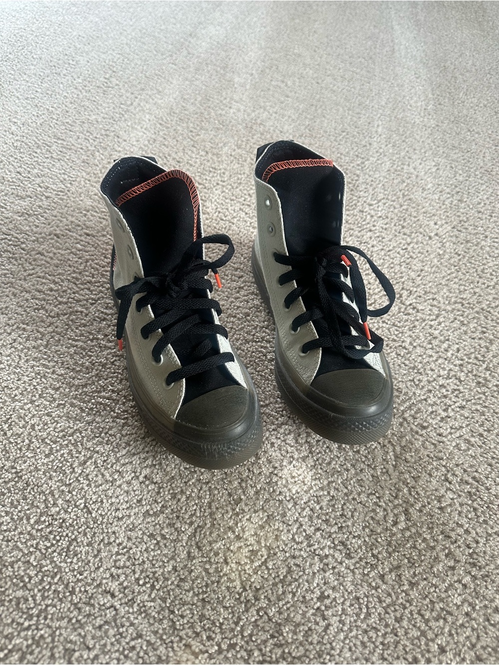 Converse High-Top Sneakers in Gray and Black with Orange Accents